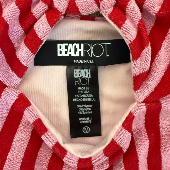 NWOT Beach Riot Med Phoenix Halter one piece terry cloth red pink striped swim - Picture 4 of 5